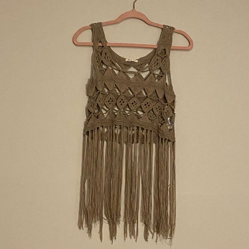 May & July Krochet Fringe Tank Top